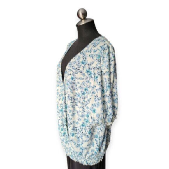 Blue Floral Ruffle Blouse MELLODAY Size 2X - Picture 8 of 11